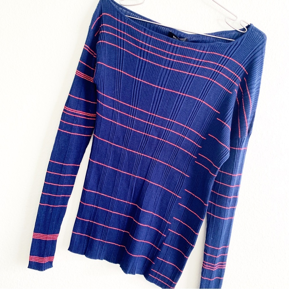 NAADAM virgo off the shoulder NWT long sleeve top blouse new stripes Large